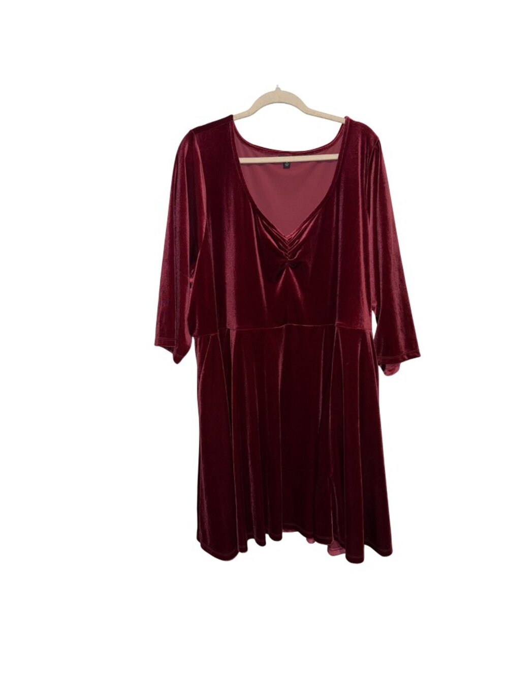 Torrid 6X Burgundy Velvet Sweetheart Dress With 3/4 Sleeves  V-Neckline